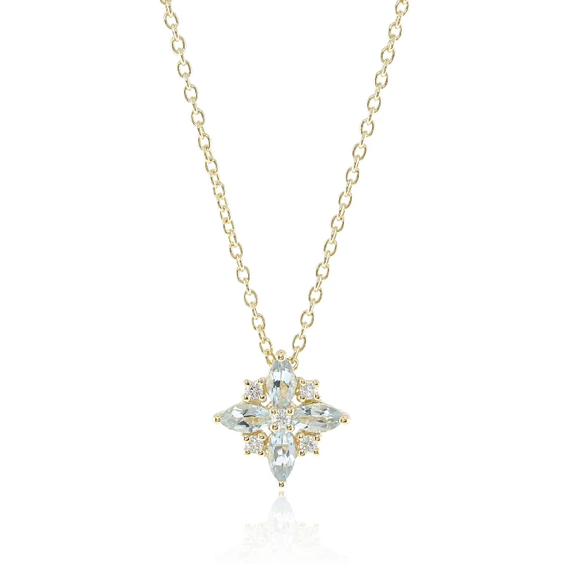 Aquamarine Star & Diamond Pendant Necklace