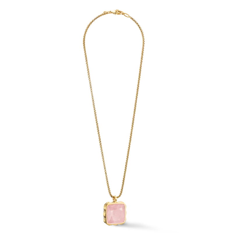 Necklace Amulet Spikes Square Rose Quartz gold-pink