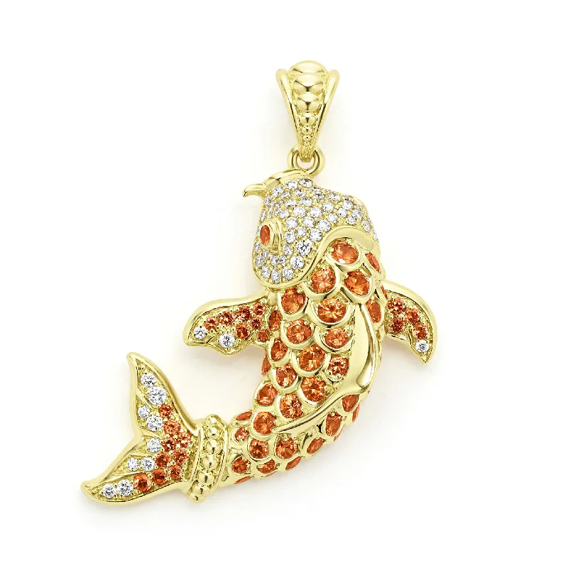 Studio 18K Gold Orange Sapphire and Diamond Koi Fish Pendant