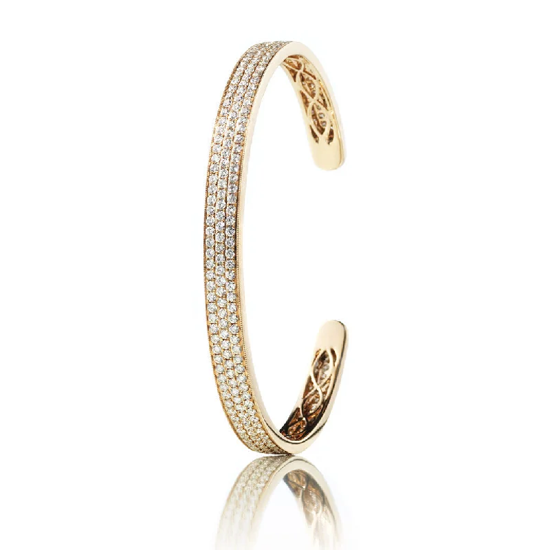 Three Row Parallel 18K Gold, Rosegold or Whitegold Bangle w. Diamonds